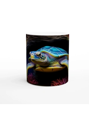 Renkli Kayalıklar Arasında Yüzen Deniz Kaplumbağası Kupa Bardak