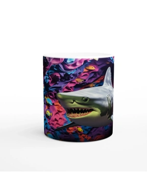 Renkli Kıvrımlı Mercanlar Arasında Köpekbalığı Su Altı Temalı Kupa Bardak