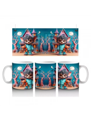 Renkli Kostümlü Sevimli Dinozor Figürlü Çocuklara Özel Cadılar Bayramı Baskılı Kupa Bardak