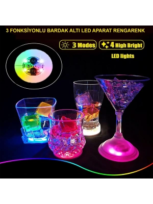Renkli LED Işıklı Bardak Altlığı - 12 Adet, Pilli