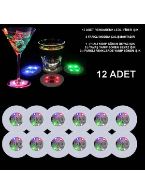 Renkli Led Işıklı Bardak Altlığı - Dekoratif (12 Adet, Pilli)