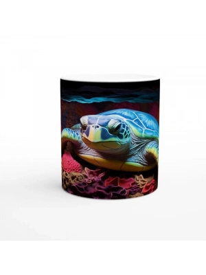 Renkli Mağarada Dinlenen Su Kaplumbağası Kupa Bardak