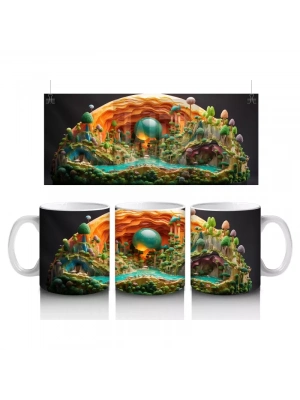 Renkli Masalsı Mantar Ormanı ve Küçük Ev – Baskılı Kahve Kupası