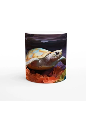Renkli Mercanlar Arasında Yüzen Deniz Kaplumbağası Su Altı Temalı Kupa Bardak