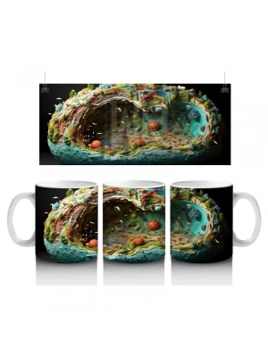 Renkli Mercanlar ve Balıklarla Süslenmiş Su Altı Mağarası – Baskılı Kahve Kupası