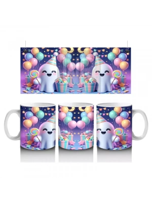 Renkli Neon Işıklarla Süslenmiş Sevimli Hayalet Figürlü Cadılar Bayramı Baskılı Kupa Bardak