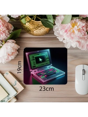 Renkli RGB Klavyeli Retro Laptop Mousepad - 19x23 cm 2 mm Dikdörtgen İthal Baskılı Mouse Pad