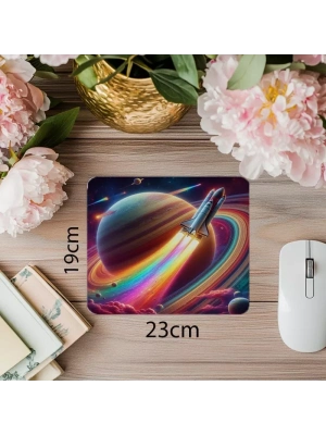 Renkli Roketli Galaksi Mouse Pad - 19x23 cm 2 mm Dikdörtgen İthal Baskılı Mouse Pad