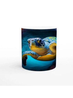 Renkli Süngerlerle Çevrili Deniz Kaplumbağası Kupa Bardak