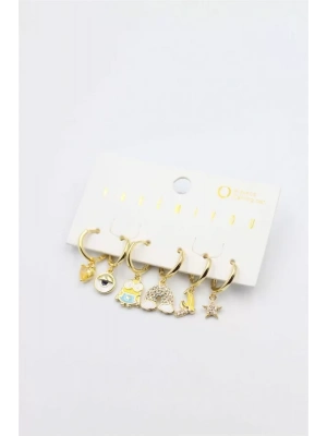 Renkli Taşlı Set Küpe - Altın