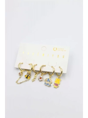 Renkli Taşlı Set Küpe - Altın