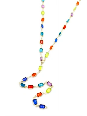 Renkli Taşlı Y Kolye - Altın