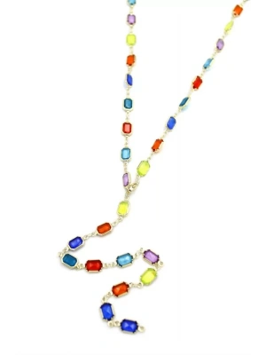 Renkli Taşlı Y Kolye - Altın