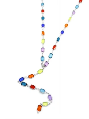 Renkli Taşlı Y Kolye - Gümüş