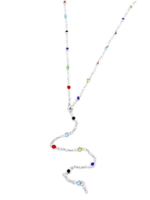 Renkli Taşlı Y Kolye - Gümüş