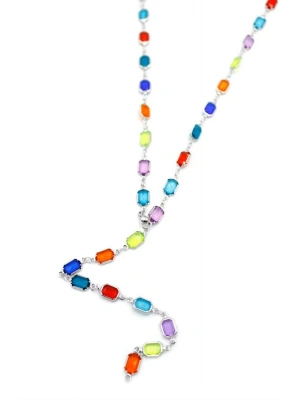 Renkli Taşlı Y Kolye - Gümüş