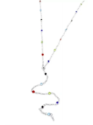 Renkli Taşlı Y Kolye - Gümüş
