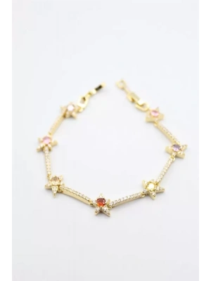 Renkli Taşlı Yıldız Bileklik - Altın