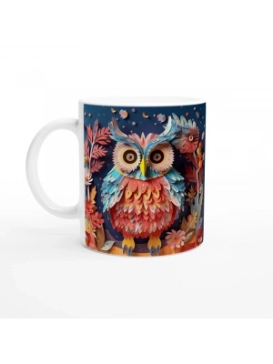 Renkli Tüyleriyle İkiz Baykuşlar Temalı Baskılı Kupa Bardak