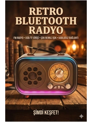 ® Retro Bluetooth Radyo Hoparlör USB TF Kart AUX FM Taşınabilir Nostaljik Tasarım