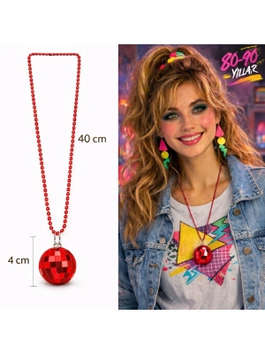 Retro Disko Topu Şekilli 80'ler 90'lar Kırmızı Renk Plastik Kolye