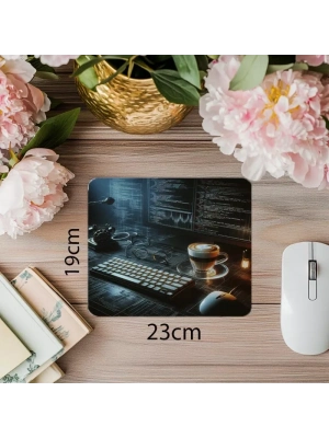 Retro Klavyeli Karanlık Ortam Mousepad - 19x23 cm 2 mm Dikdörtgen İthal Baskılı Mouse Pad