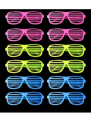 Retro Neon Fosforlu Panjur Gözlük 12 Adet – 80’ler 90’lar Parti Stili
