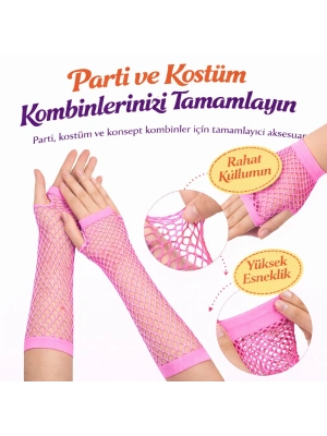 Retro Neon Pembe File Parmaksız Eldiven 26 cm