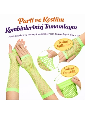 Retro Neon Yeşil File Parmaksız Eldiven 26 cm