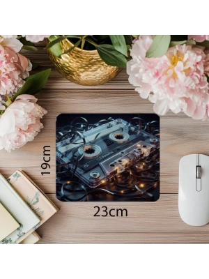 Retro Ribbon Efektli Kaset Mouse Pad - 19x23 cm 2 mm Dikdörtgen İthal Baskılı Mouse Pad