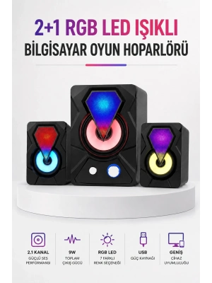 RGB LED Aydınlatmalı Bilgisayar Oyun Hoparlör Sistemi