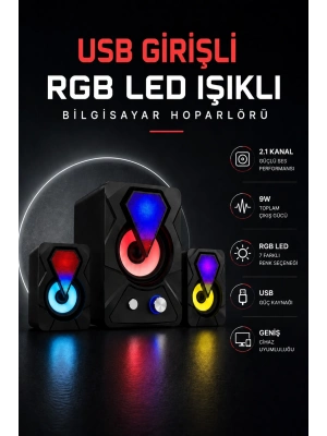 RGB LED AYDINLATMALI USB BİLGİSAYAR OYUN HOPARLÖRÜ