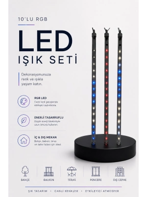 RGB LED Dış Ve İç Mekan Süsleme Işığı 10 Çubuklu Şerit