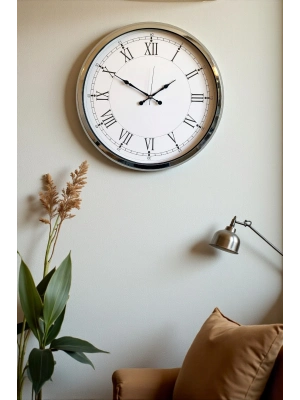 ® Roma Zarafeti Krom 52 Cm Metal Duvar Saati