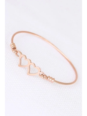 ® Rose Çelik Çift Kalp Figürlü Erkek Kelepçe Bileklik