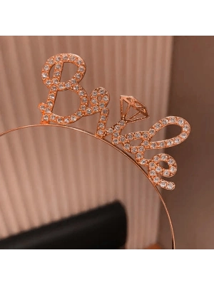 Rose Gold Renkli Taşlı “Bride” Gelin Tacı