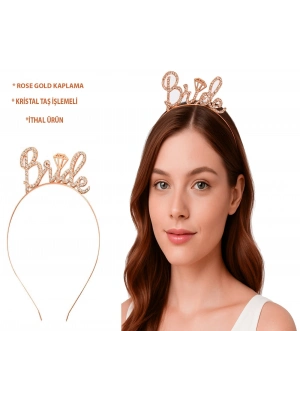 Rose Gold Renkli Taşlı “bride” Gelin Tacı – El Yazısı Yazı Tipiyle