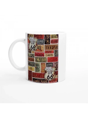 Route 66 Plaka Kolajı Temalı Retro Kupa Bardak