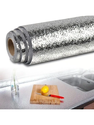 ®  Rulo Gümüş Alüminyum Folyo Duvar Kağıdı, Kendinden Yapışkanlı Raf İçi, Su Geçirmez Folyo  2 mt x 60 cm