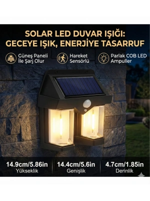 Rustik Ampul İkili Solar Duvar Aplik Güneş Enerjili Hareket Sensörlü
