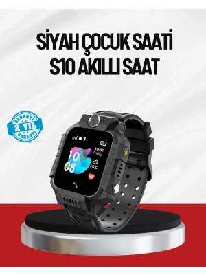 S10 Akıllı Çocuk Saati Siyah Model Çift Yönlü Konuşma ve SOS