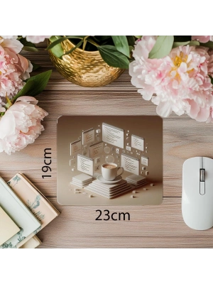 Sade Çizgilerle Kod & Kahve Mouse Pad Tasarımı - 19x23 cm 2 mm Dikdörtgen İthal Baskılı Mouse Pad