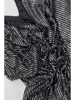 Sakallı Çizgili Pullu Kumaş  Pullu Payet Kumaş Abiye Nişan Düğün Siyah