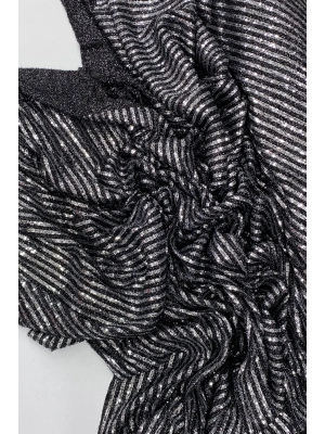 Sakallı Çizgili Pullu Kumaş  Pullu Payet Kumaş Abiye Nişan Düğün Siyah