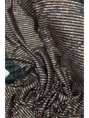 Sakallı Çizgili Pullu Kumaş  Pullu Payet Kumaş Abiye Nişan Düğün Siyah Bakır