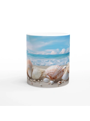Sakin Dalga Manzarası ve Deniz Kabukları Su Altı Temalı Kupa Bardak