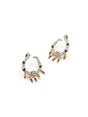 Sallantılı Taşlı Küpe - Kırmızı