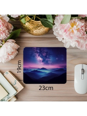 Samanyolu Manzaralı Dağ Silüetli Mousepad - 19x23 cm 2 mm Dikdörtgen İthal Baskılı Mouse Pad