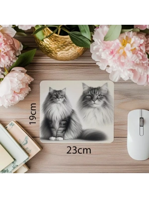 Sanatsal Ve Zarif Kedili Mousepad - 19x23 cm 2 mm Dikdörtgen İthal Baskılı Mouse Pad