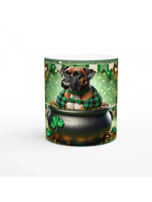 Şans Kazanlarında Oturan Boksör Köpek Temalı Baskılı Kupa Bardak